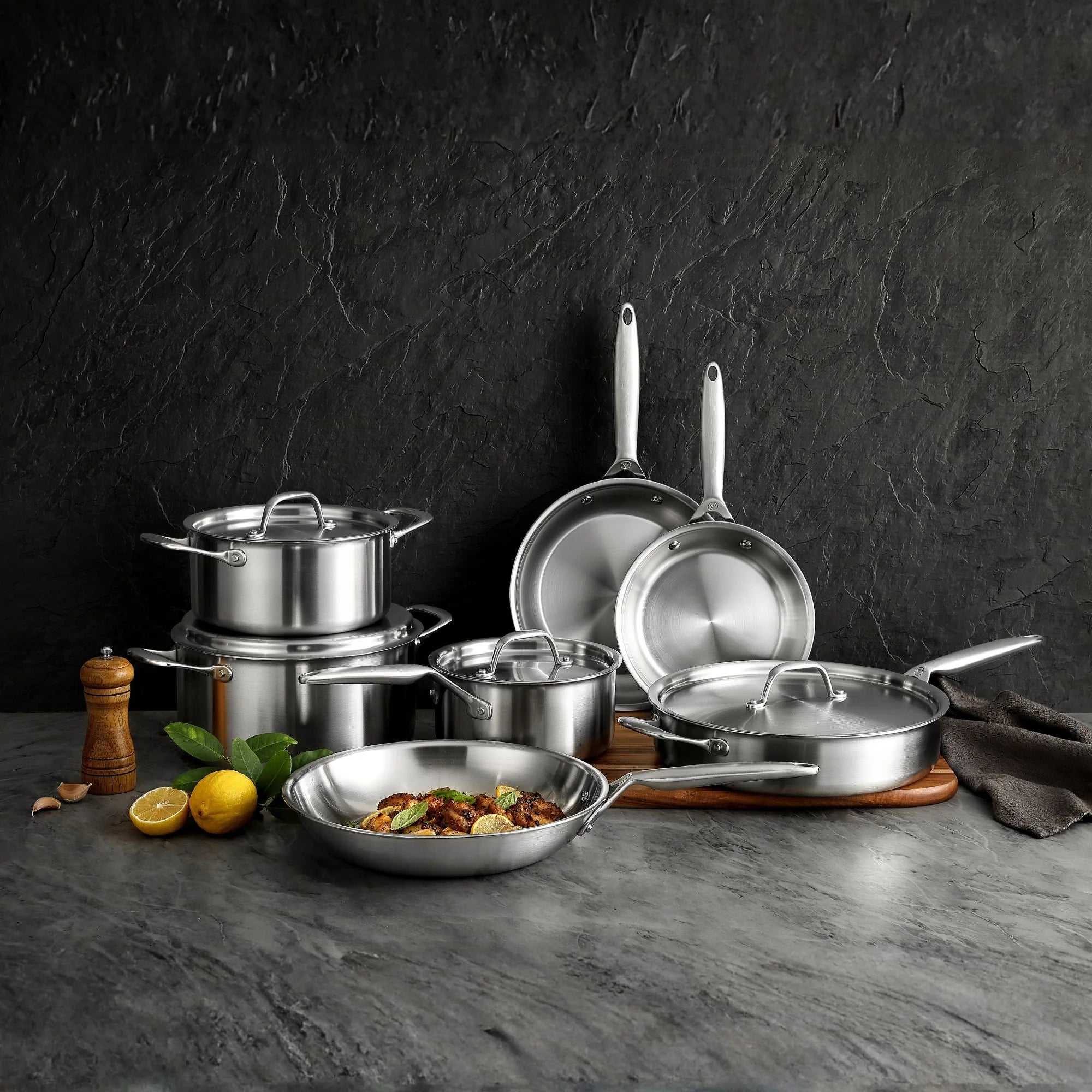 3-Ply pande & gryde sæt - Rustfrit stål