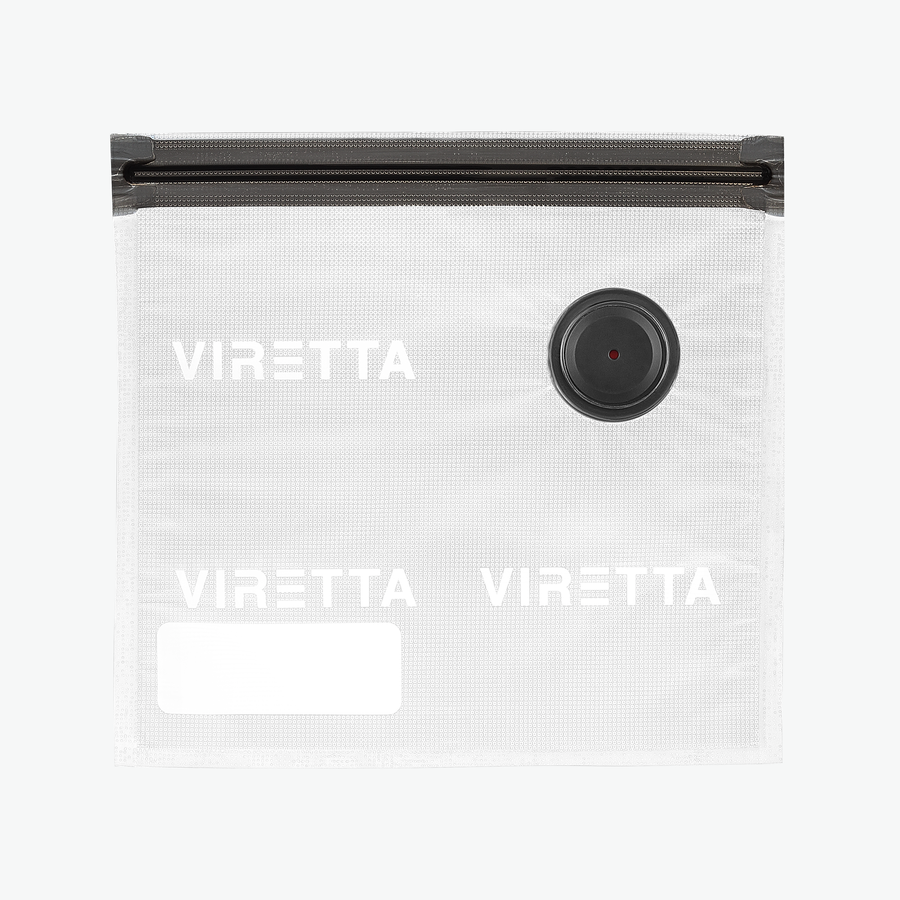 Lille vakuumpose, 22 × 21 cm, med lynlås og ventil, set forfra