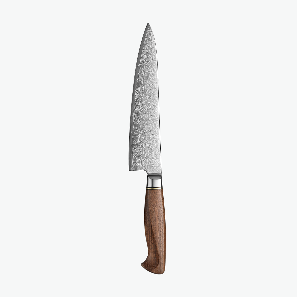 Shōjin Kaku gyuto med valnøddegreb set fra bagsiden