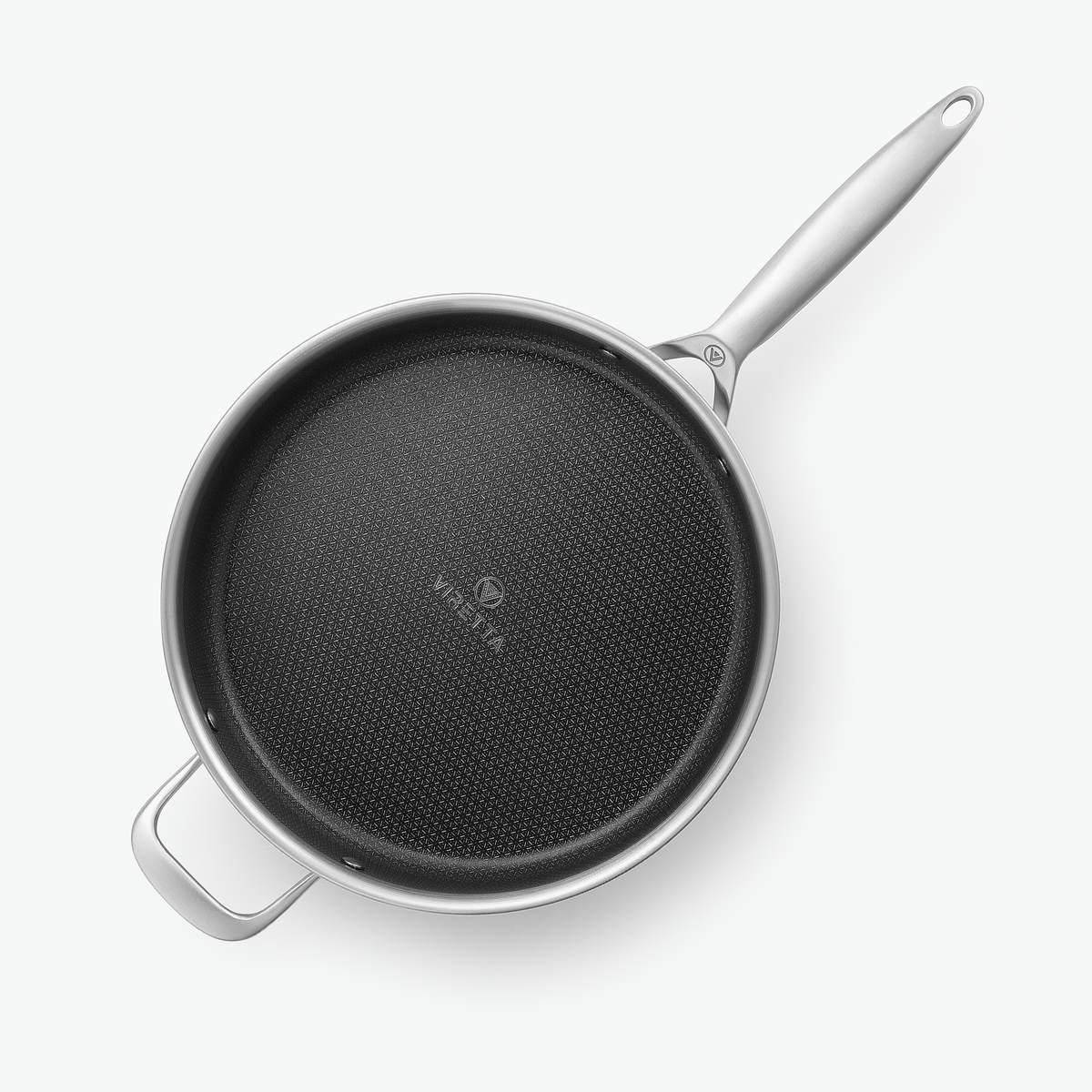 Sauterpande i 3-Ply Hybrid, Ø28 cm, set ovenfra med det sekskantede mønster