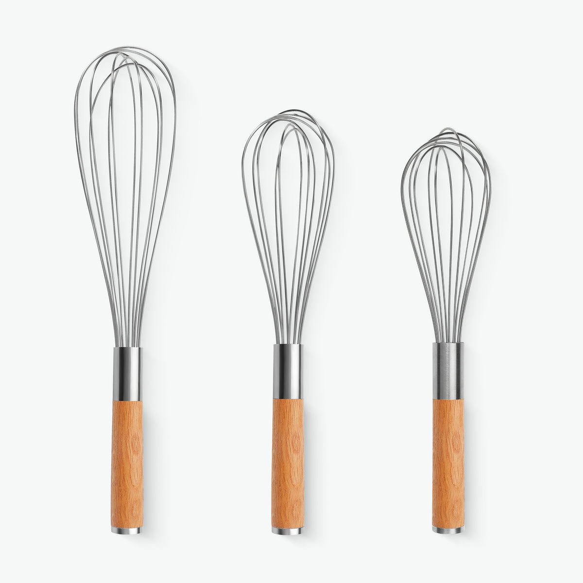 Piskeris – Trio med greb i eg: 31, 26,5 og 25 cm side om side