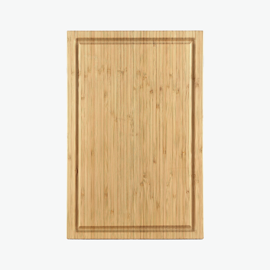 Skærebræt med saftrille i bambus, mellem (38 × 25 cm), set ovenfra