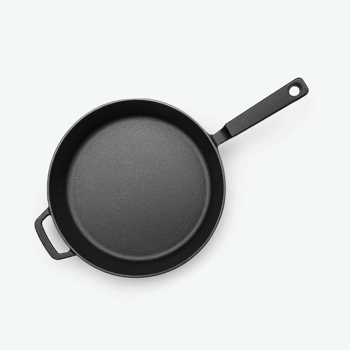 Støbejernspande Ø28 cm set ovenfra med stegefladen i råt støbejern
