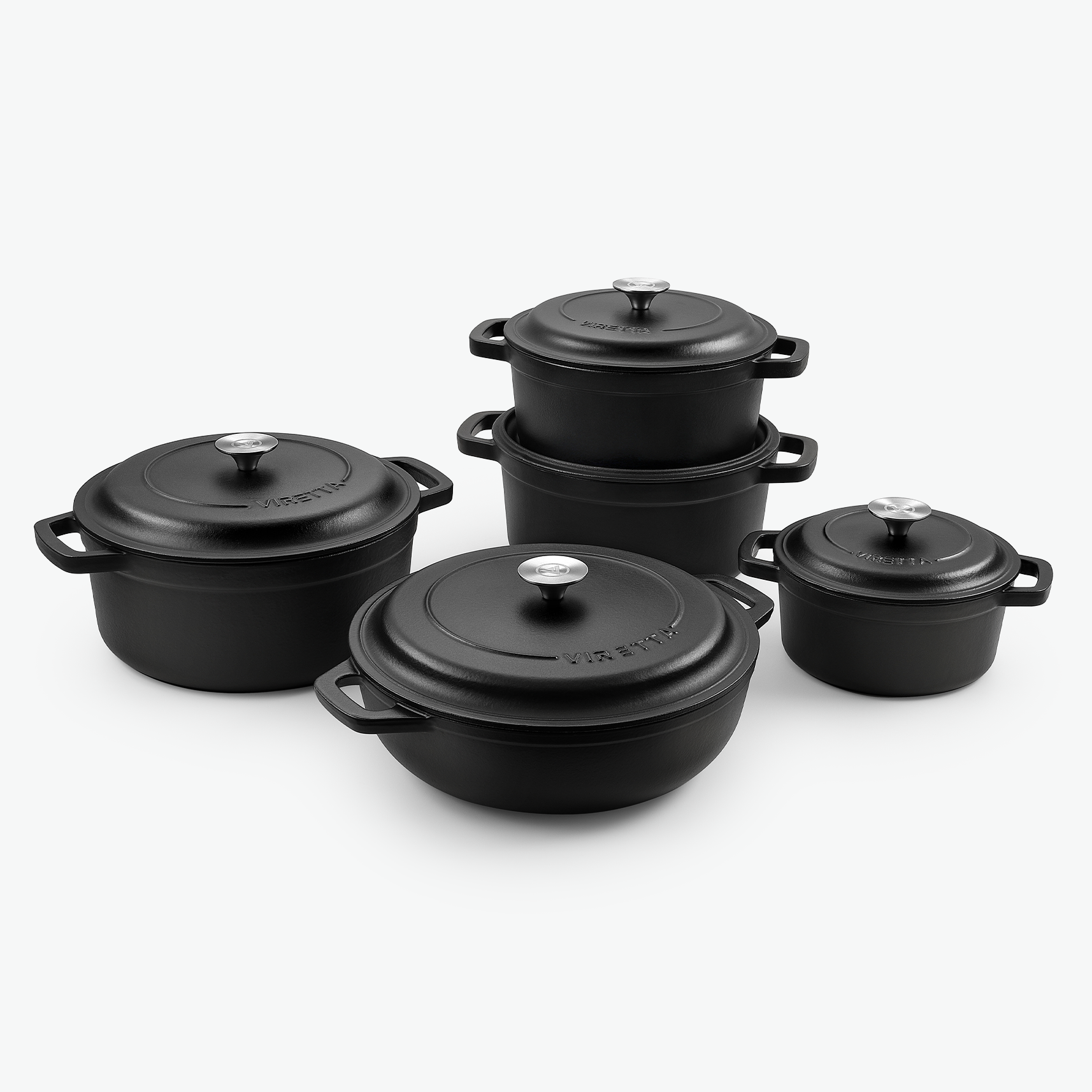 Emaljeret støbejerngryde sæt