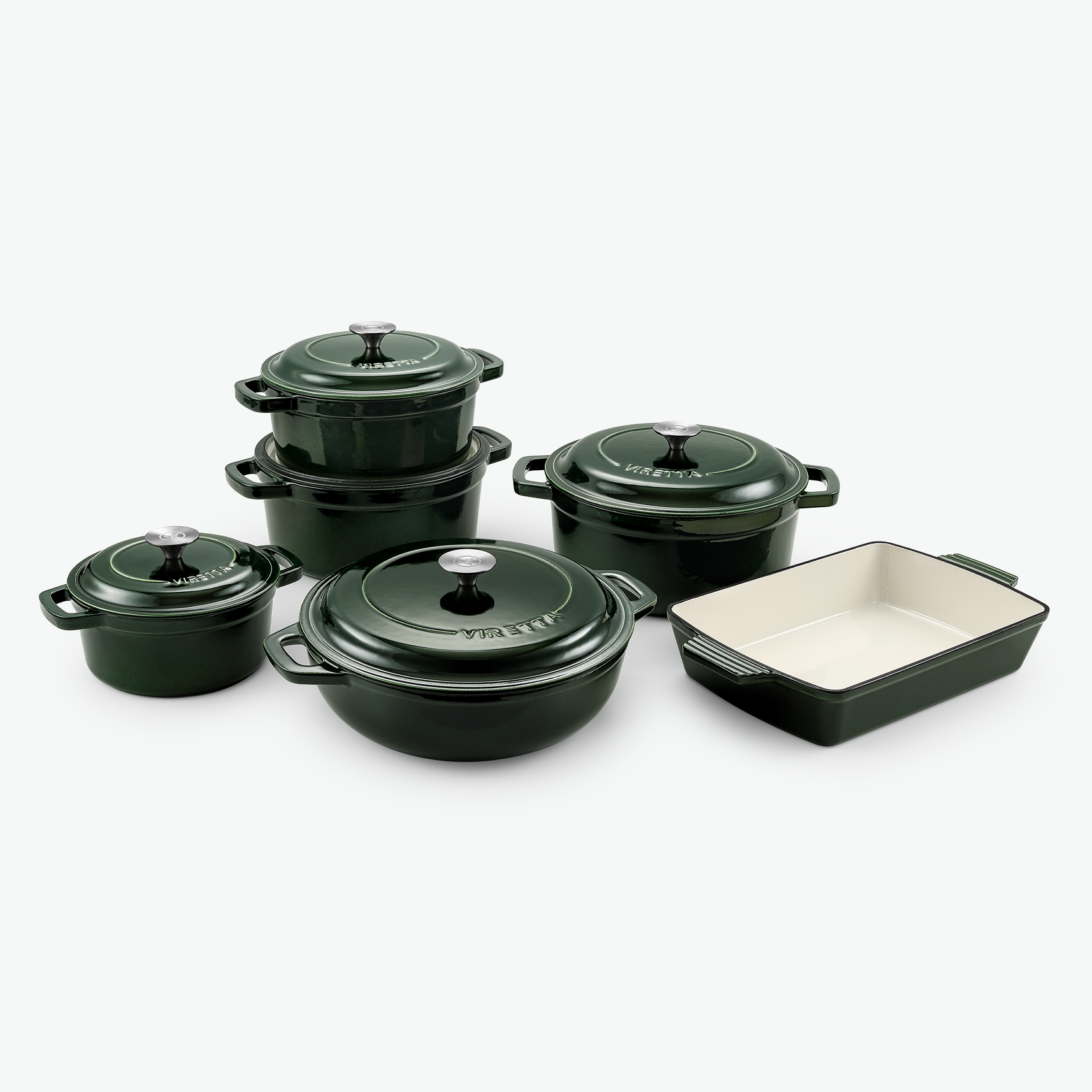 Emaljeret støbejerngryde sæt