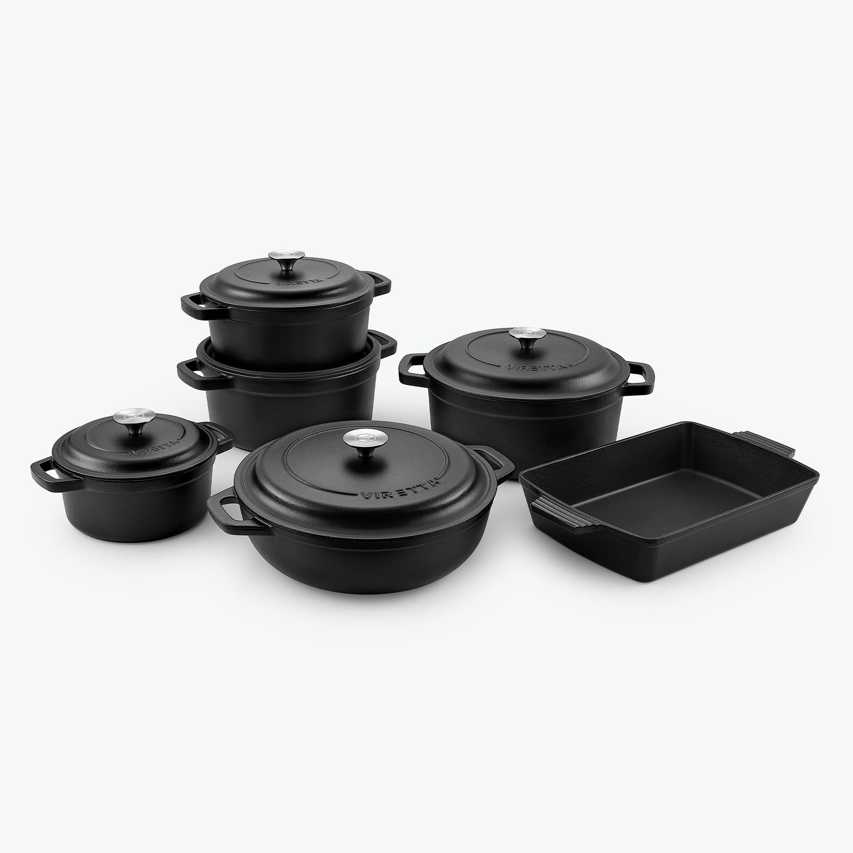 Emaljeret støbejerngryde sæt