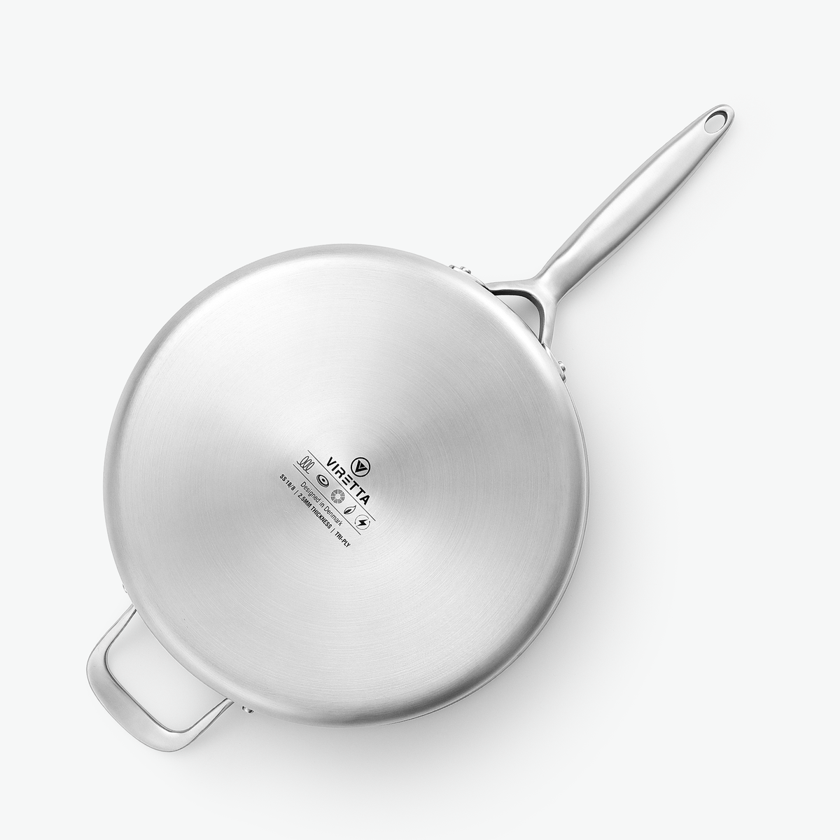 Bunden af sauterpande i 3-Ply rustfrit stål, set nedefra